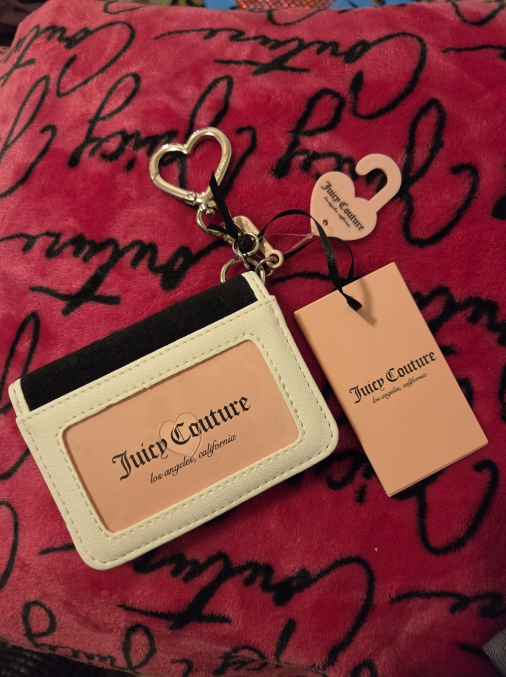 Juicy Couture Black Embroidered Card Holder with Heart Keyring - Picture 2 of 3